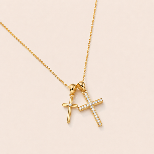Double Cross Necklace - gold cross pendant necklace - Kynd Co.