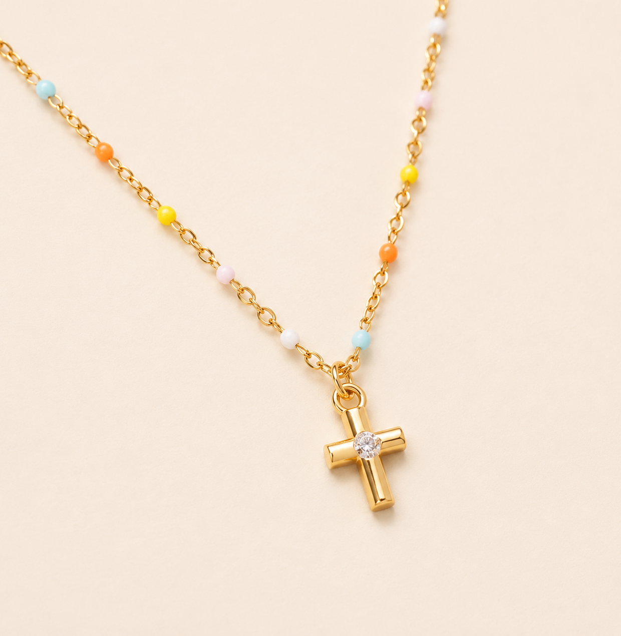 Rainbow Cross Necklace - multicolored beaded cross necklace - Kynd Co.
