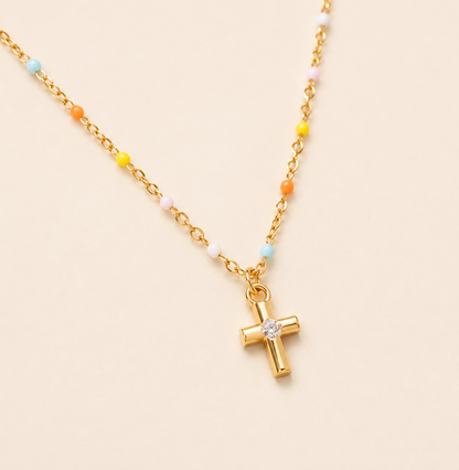 Rainbow Cross Necklace - multicolored beaded cross necklace - Kynd Co.