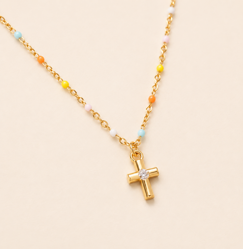 Rainbow Cross Necklace - multicolored beaded cross necklace - Kynd Co.