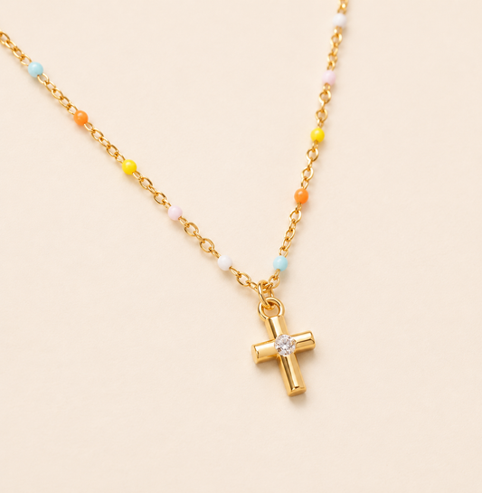 Rainbow Cross Necklace - multicolored beaded cross necklace - Kynd Co.