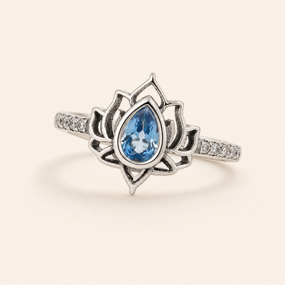 Blue Lotus Ring - sterling silver gemstone ring - Kynd Co.