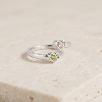 Grandma's Heart, My Heart — Heart Birthstone Ring for Grandma and Granddaughter