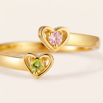 Grandma's Heart, My Heart — Heart Birthstone Ring for Grandma and Granddaughter