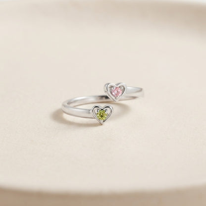 Grandma's Heart, My Heart — Heart Birthstone Ring for Grandma and Granddaughter