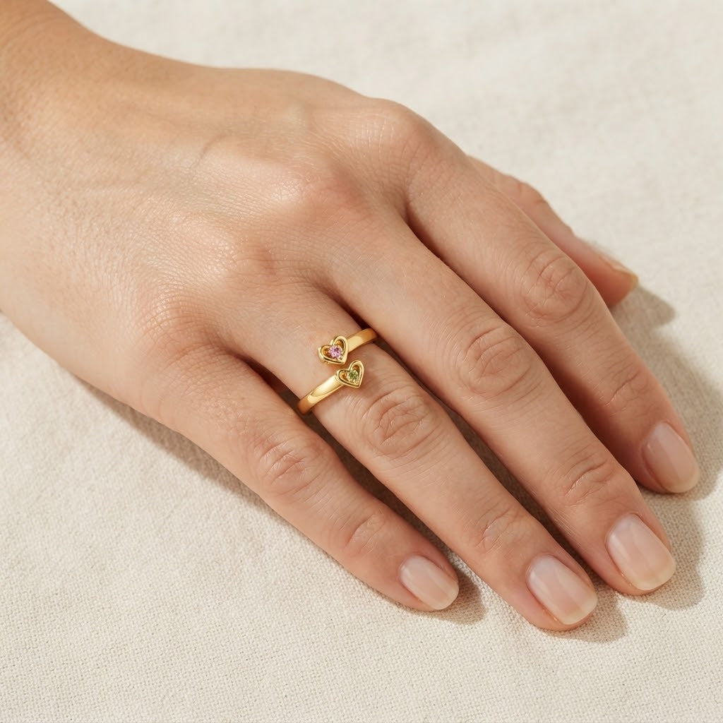 Grandma's Heart, My Heart — Heart Birthstone Ring for Grandma and Granddaughter