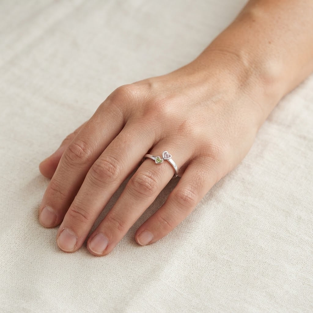 Grandma's Heart, My Heart — Heart Birthstone Ring for Grandma and Granddaughter
