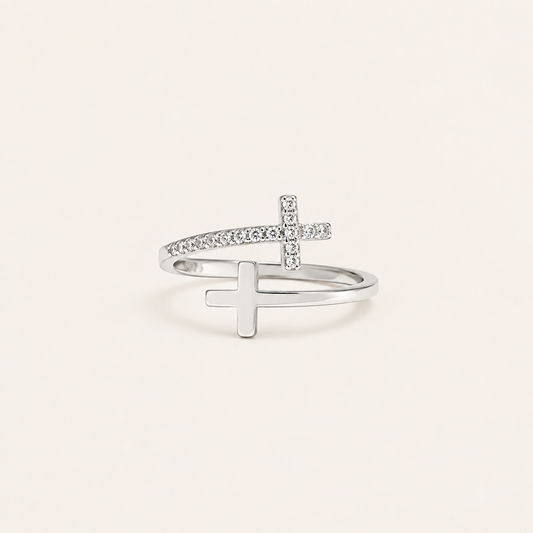 She Holds Both — Cross Ring for Daughter