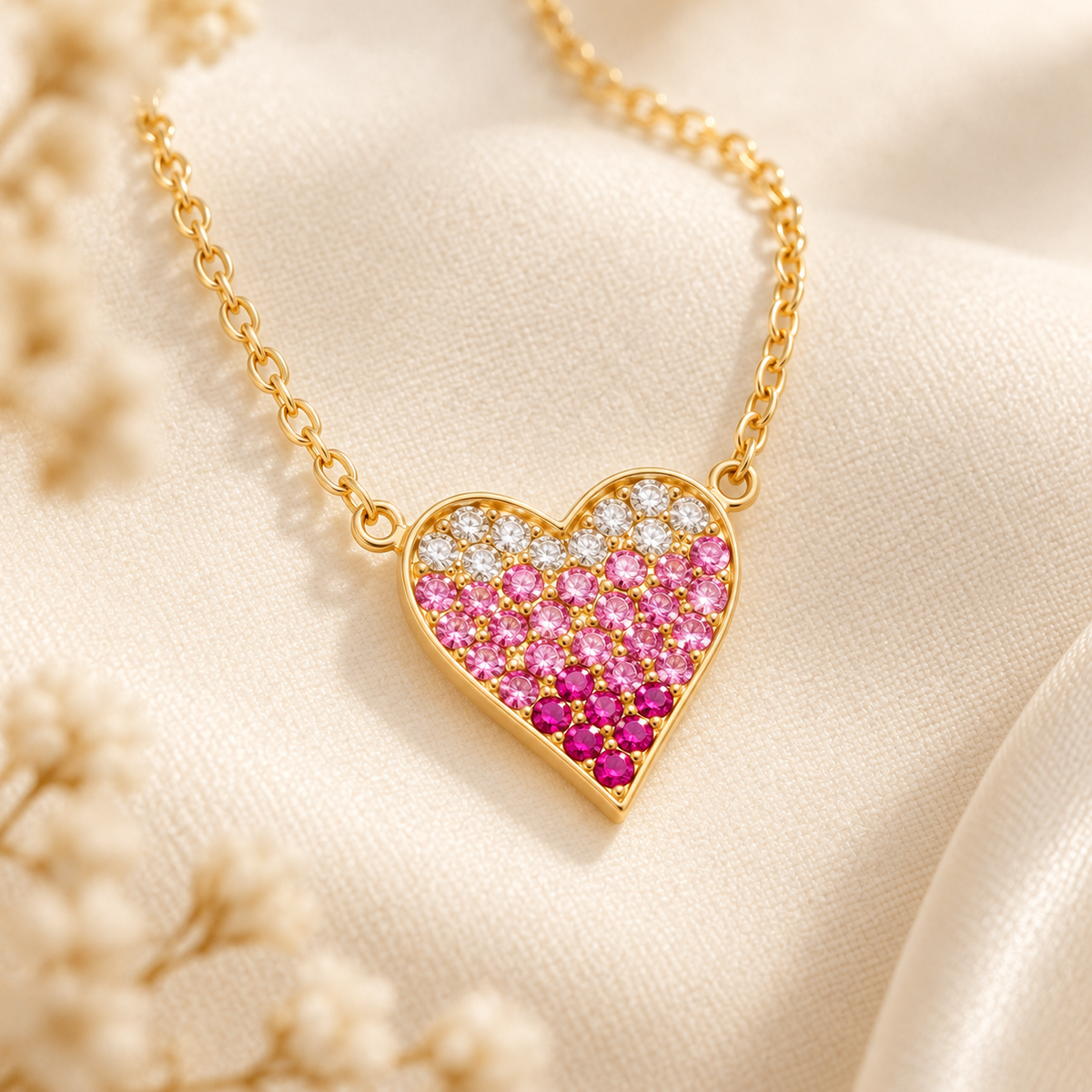 Falling Deeper Every Year — Pink Ombré Heart Necklace for Wife