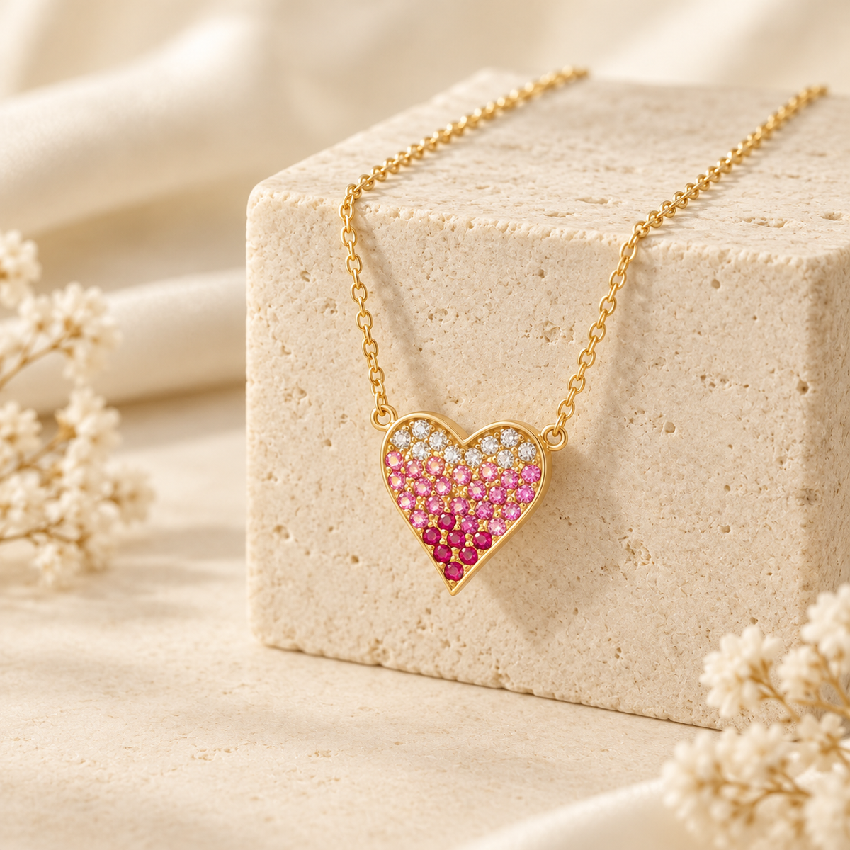 Falling Deeper Every Year — Pink Ombré Heart Necklace for Wife