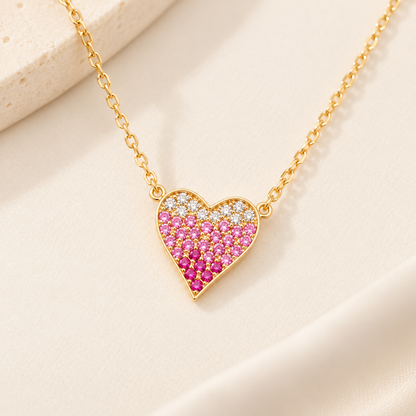 Falling Deeper Every Year — Pink Ombré Heart Necklace for Wife
