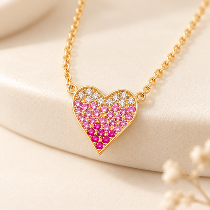 Falling Deeper Every Year — Pink Ombré Heart Necklace for Wife