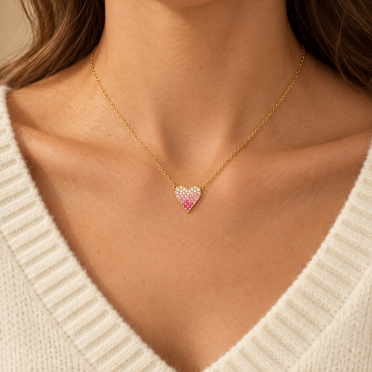 Falling Deeper Every Year — Pink Ombré Heart Necklace for Wife