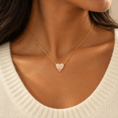 Falling Deeper Every Year — Pink Ombré Heart Necklace for Wife