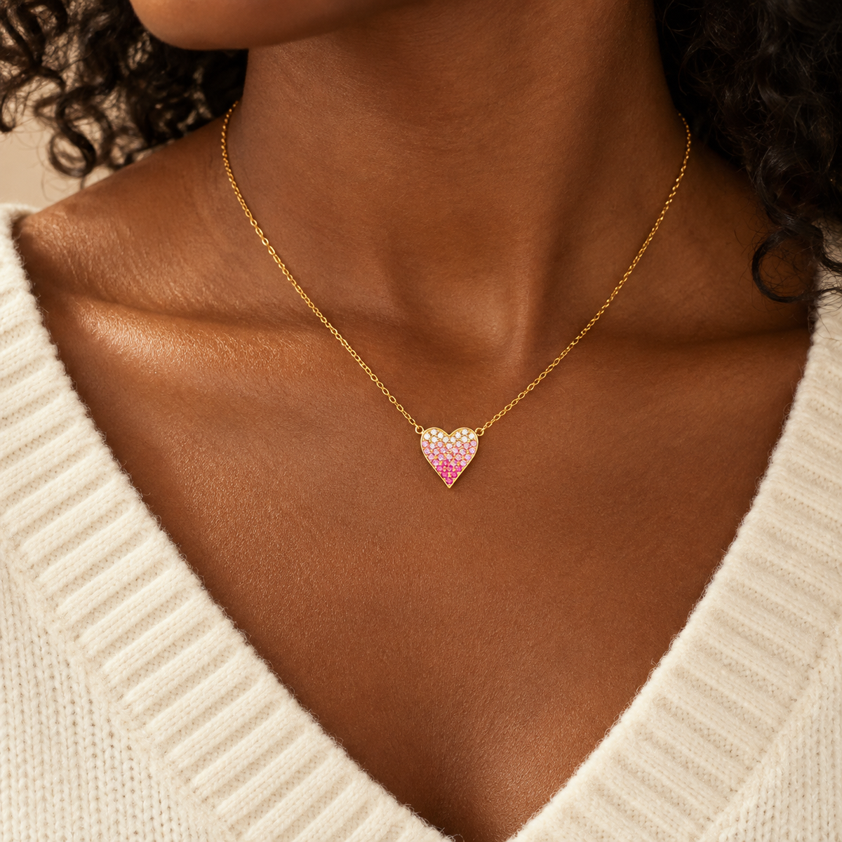 Falling Deeper Every Year — Pink Ombré Heart Necklace for Wife