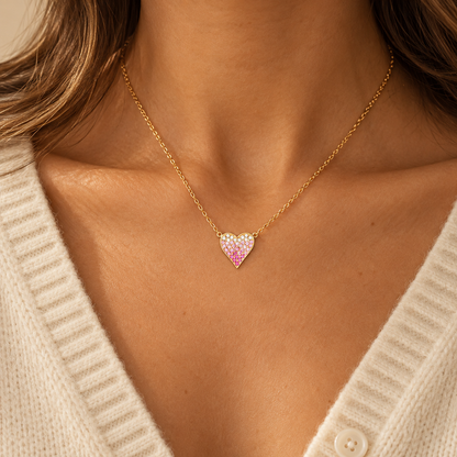 Falling Deeper Every Year — Pink Ombré Heart Necklace for Wife