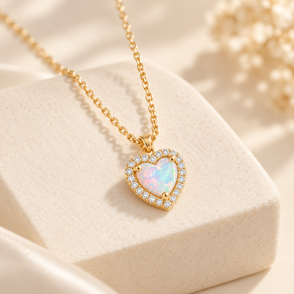 Grandma's Little Light — Opal Heart Necklace for Granddaughter
