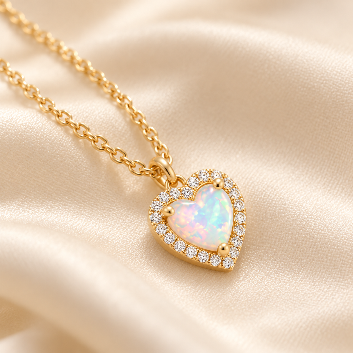 Grandma's Little Light — Opal Heart Necklace for Granddaughter
