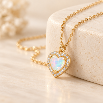 Grandma's Little Light — Opal Heart Necklace for Granddaughter