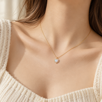Grandma's Little Light — Opal Heart Necklace for Granddaughter