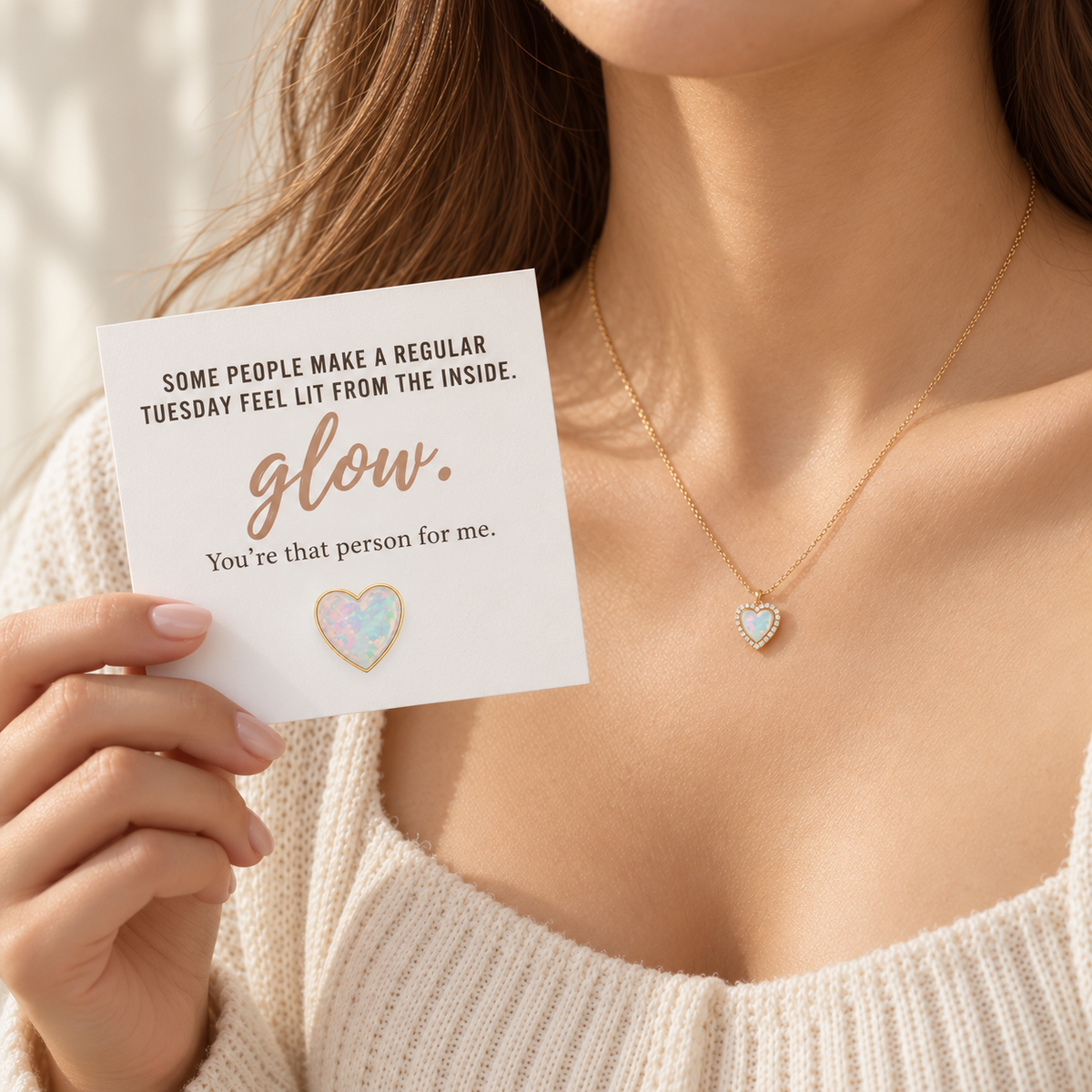 You Make Ordinary Days Glow — Opal Heart Necklace for Wife