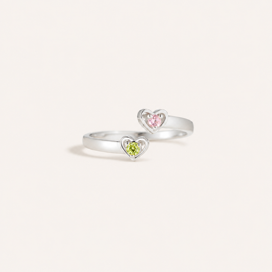 Grandma's Heart, My Heart — Heart Birthstone Ring for Grandma and Granddaughter
