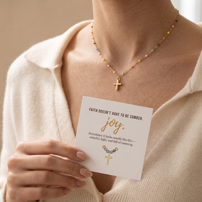 Rainbow Cross Necklace worn as necklace - Kynd Co.
