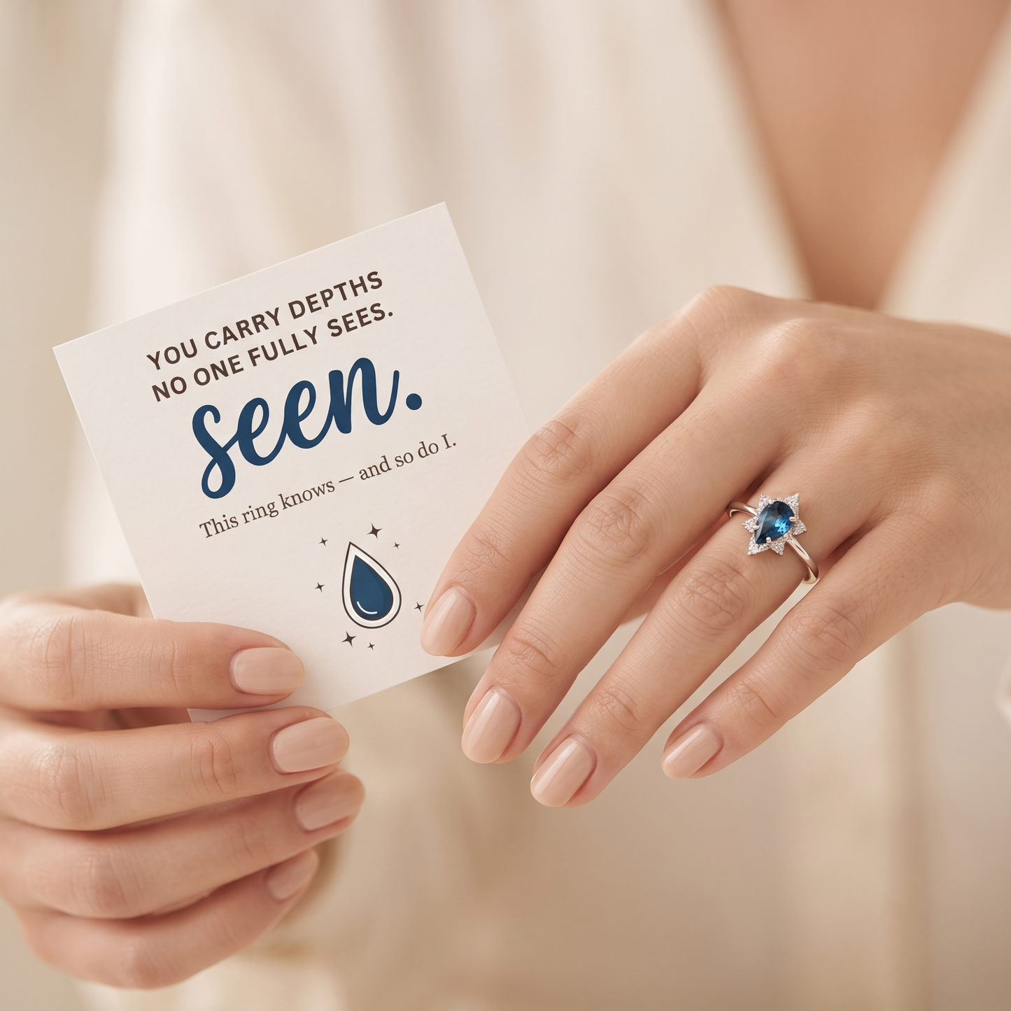 Blue Teardrop Ring worn on hand - Kynd Co.