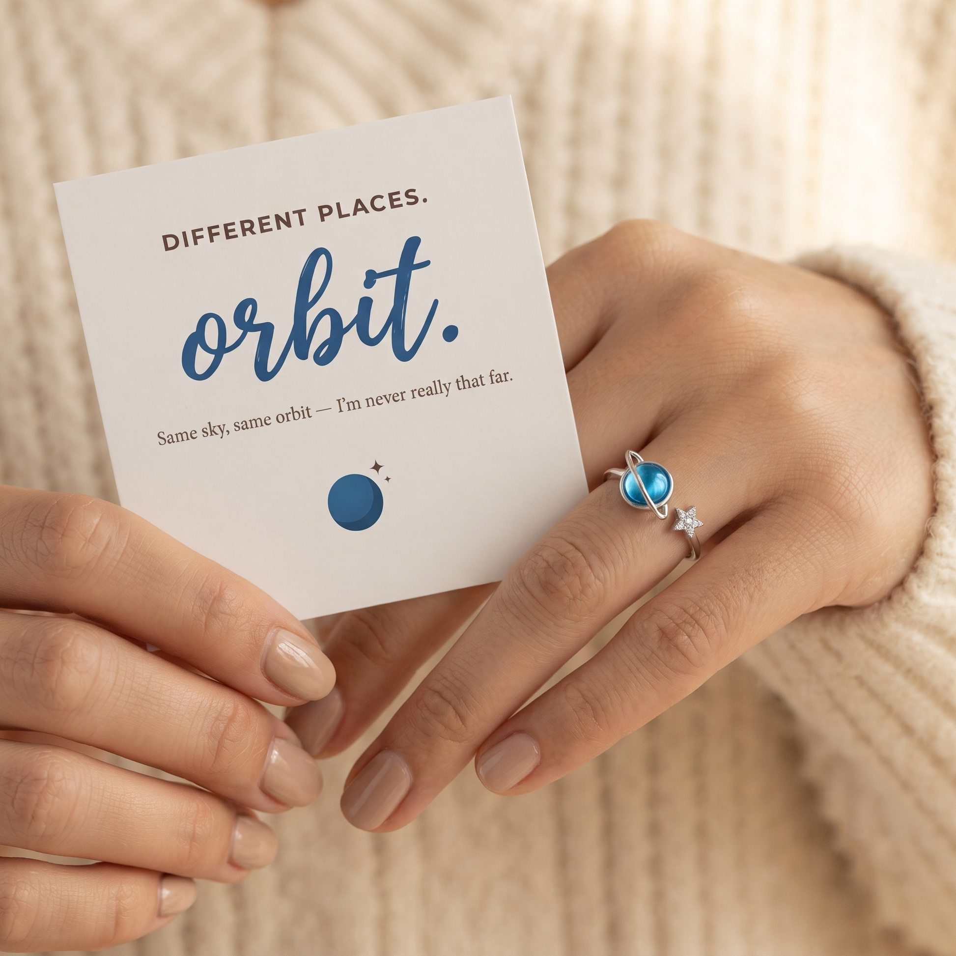 Blue Planet Ring worn on hand - Kynd Co.