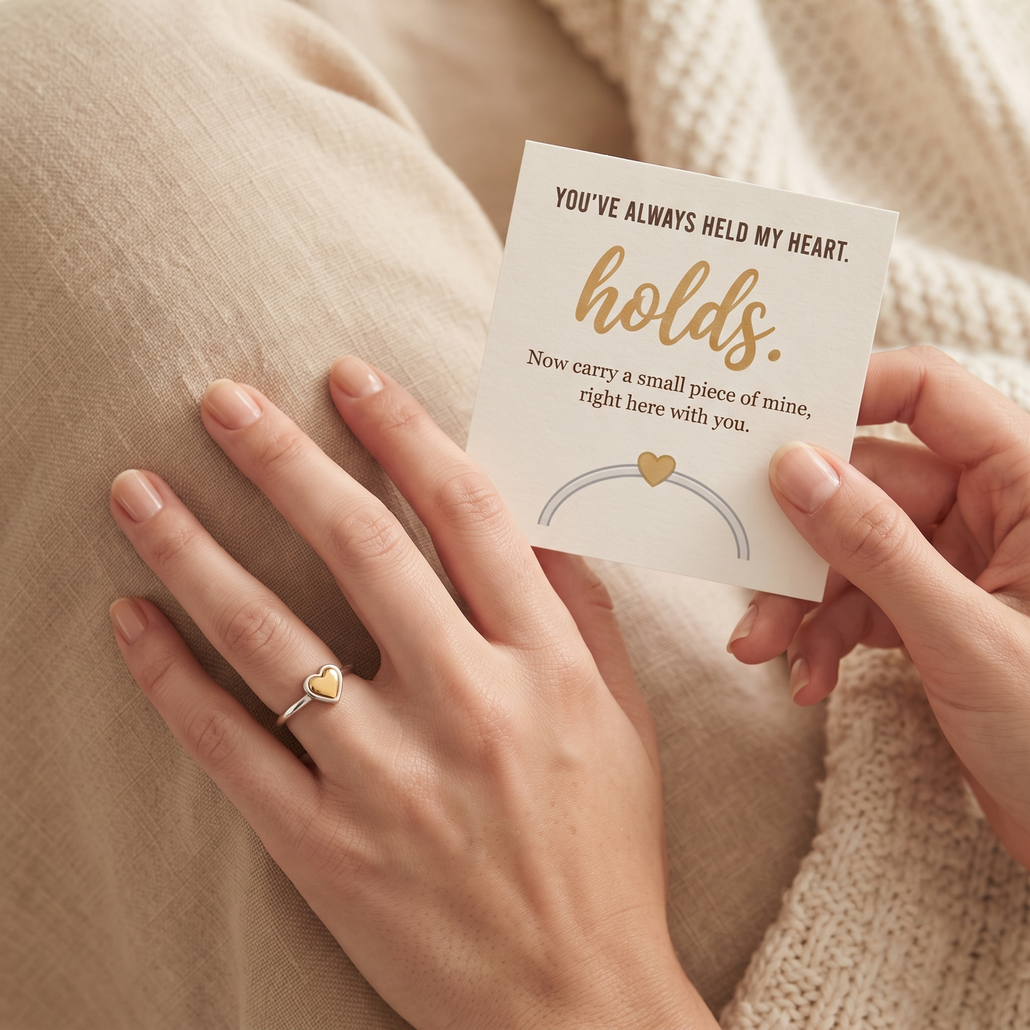 Golden Heart Ring worn on hand - Kynd Co.