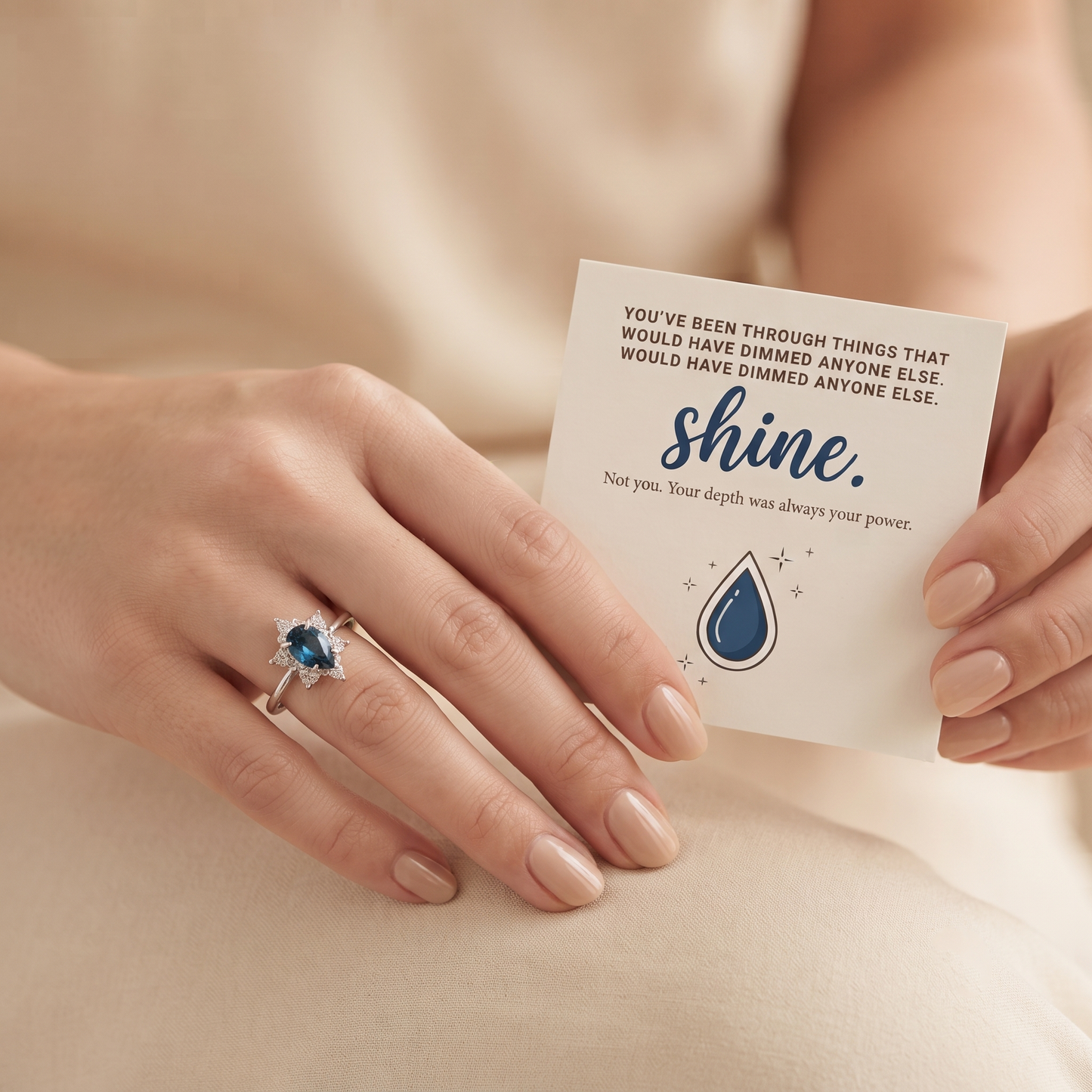 Blue Teardrop Ring worn on hand - Kynd Co.