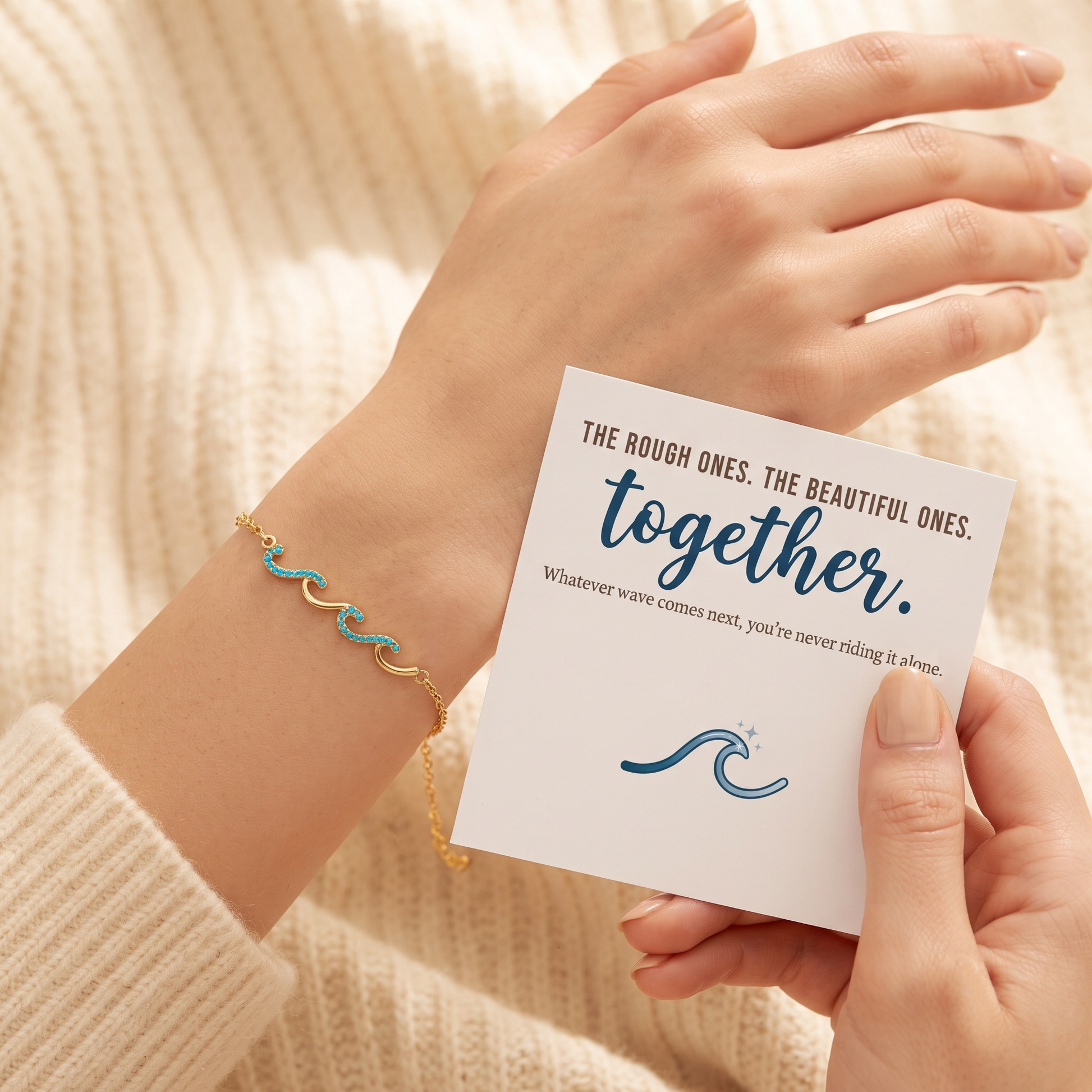 Wave Bracelet shown on wrist - Kynd Co.