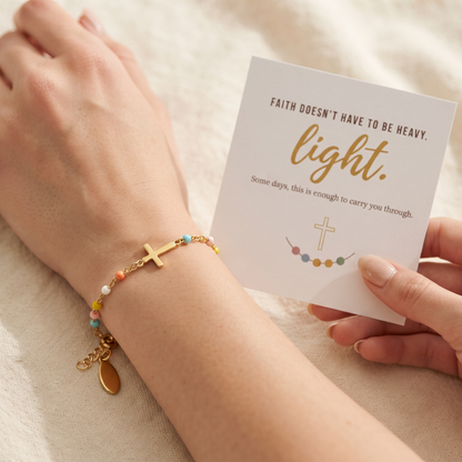 Cross Bracelet shown on wrist - Kynd Co.
