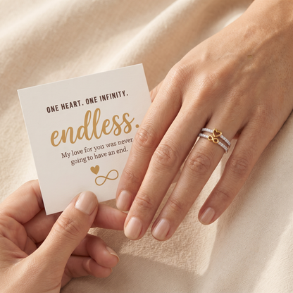 Infinity Heart Ring Set worn on hand - Kynd Co.