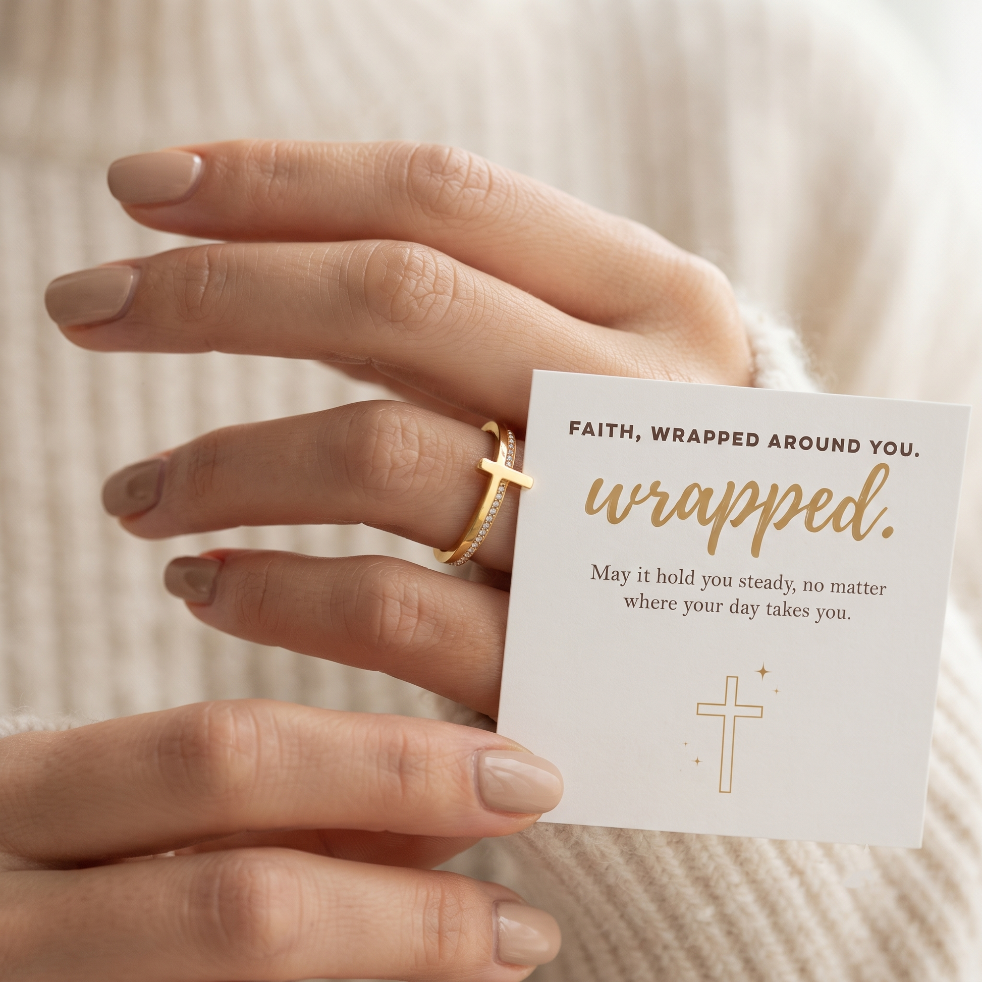 Double Band Cross Ring worn on hand - Kynd Co.