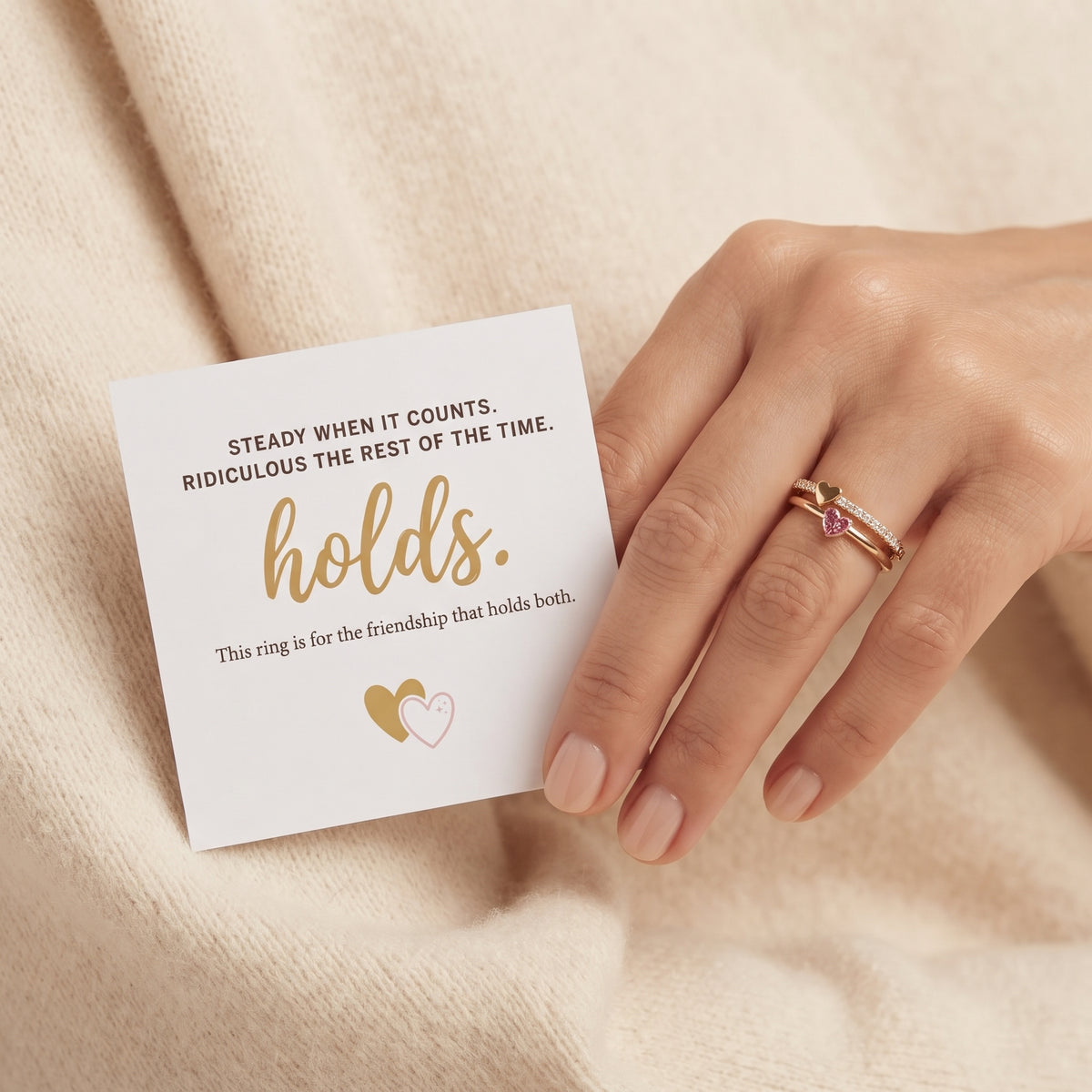 Two Hearts, Stacked Together — Double Heart Ring for Best Friend