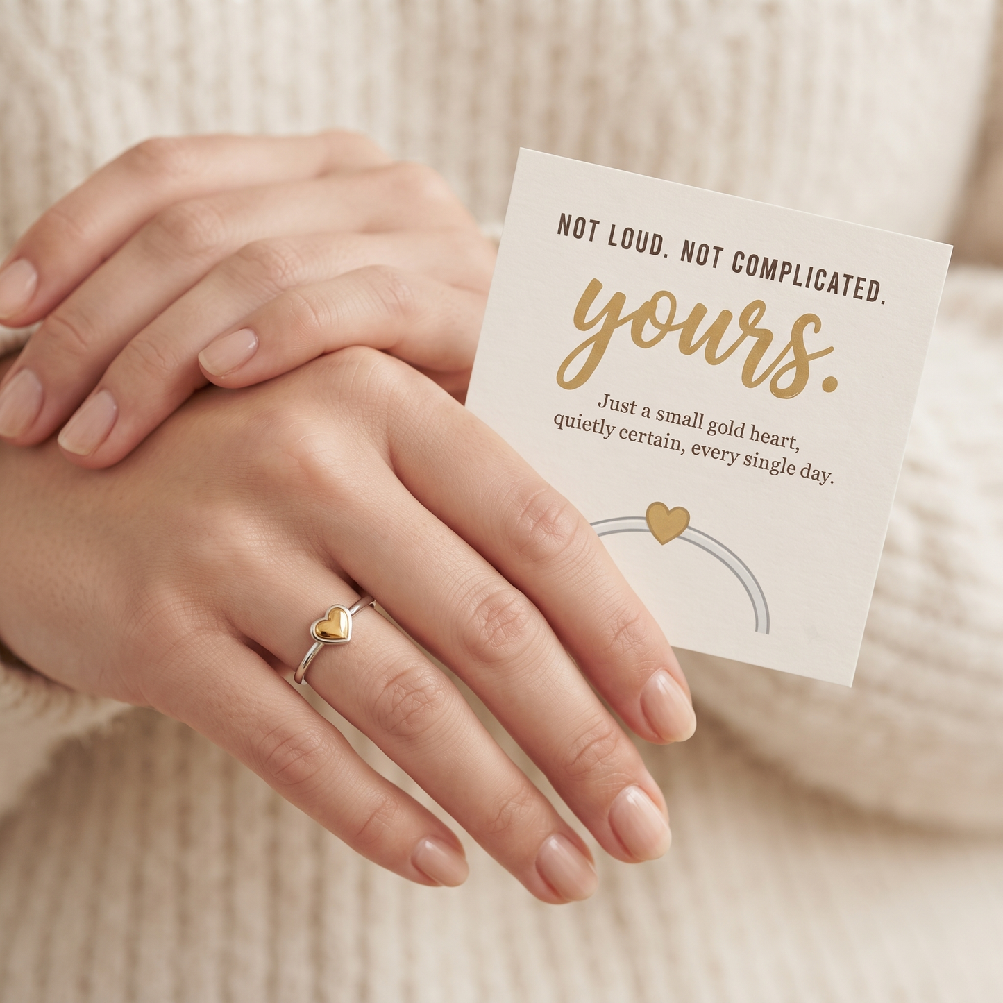 Golden Heart Ring worn on hand - Kynd Co.