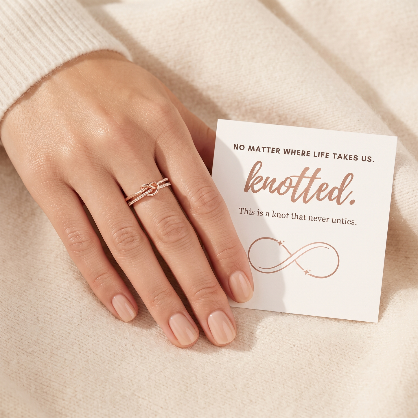 Infinity Knot Ring worn on hand - Kynd Co.