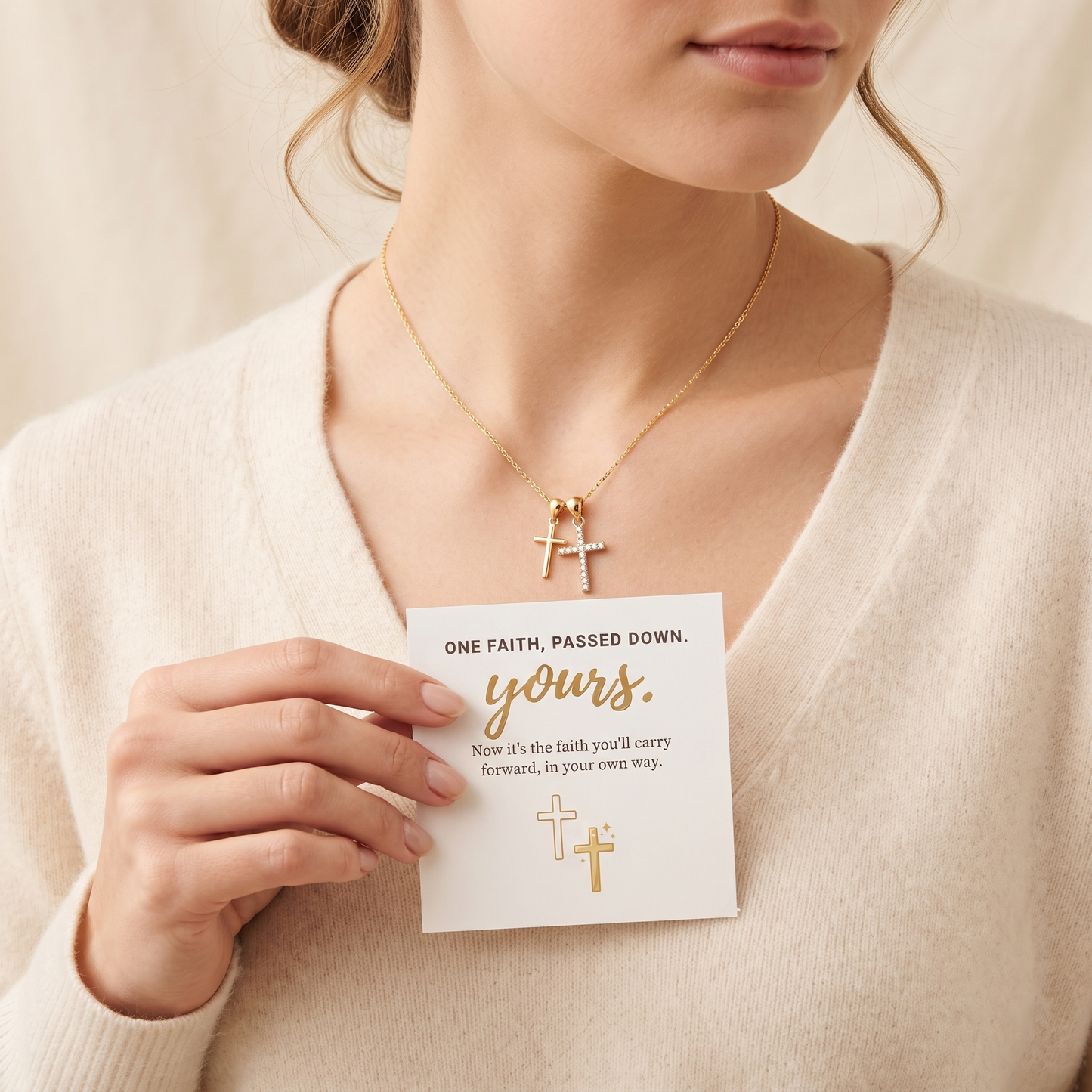 Double Cross Necklace worn as necklace - Kynd Co.