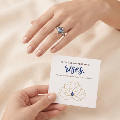 Blue Lotus Ring worn on hand - Kynd Co.
