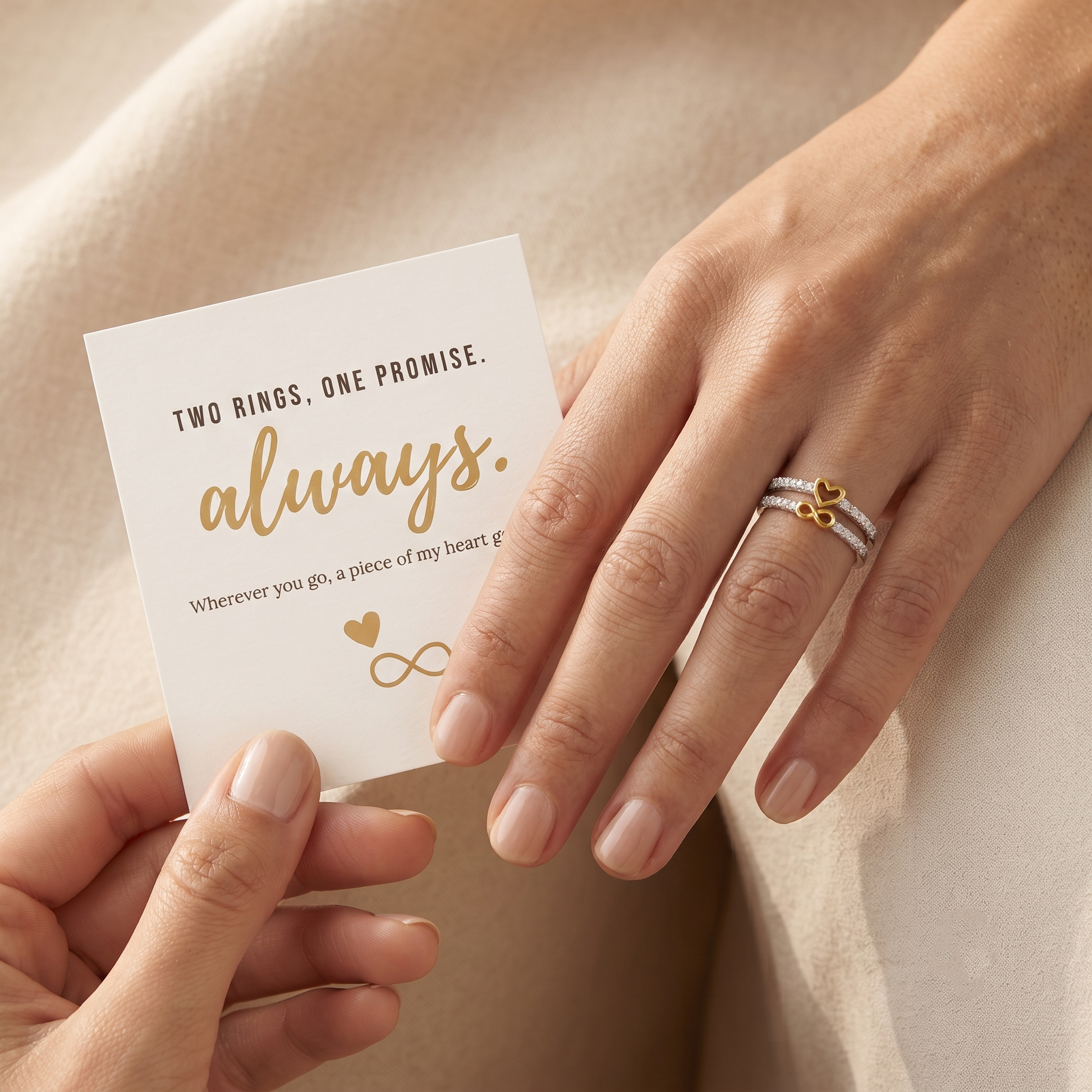 Infinity Heart Ring Set worn on hand - Kynd Co.