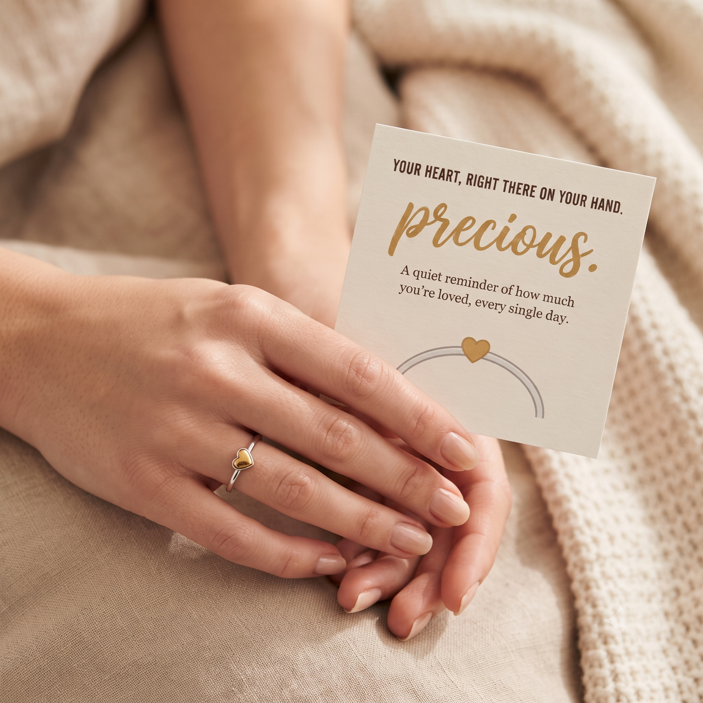 Golden Heart Ring worn on hand - Kynd Co.