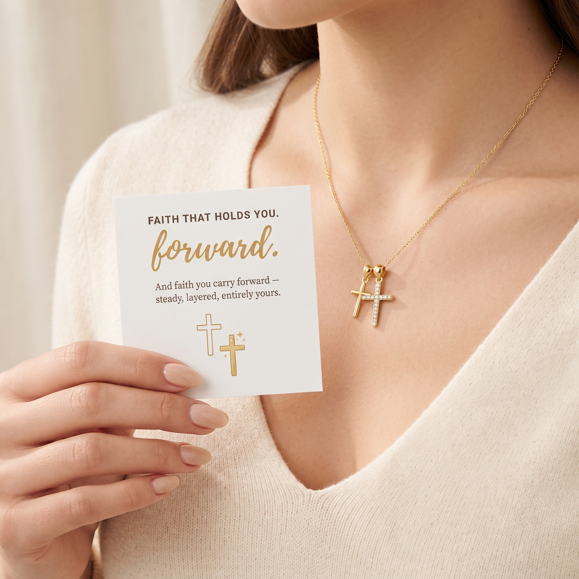 Double Cross Necklace worn as necklace - Kynd Co.