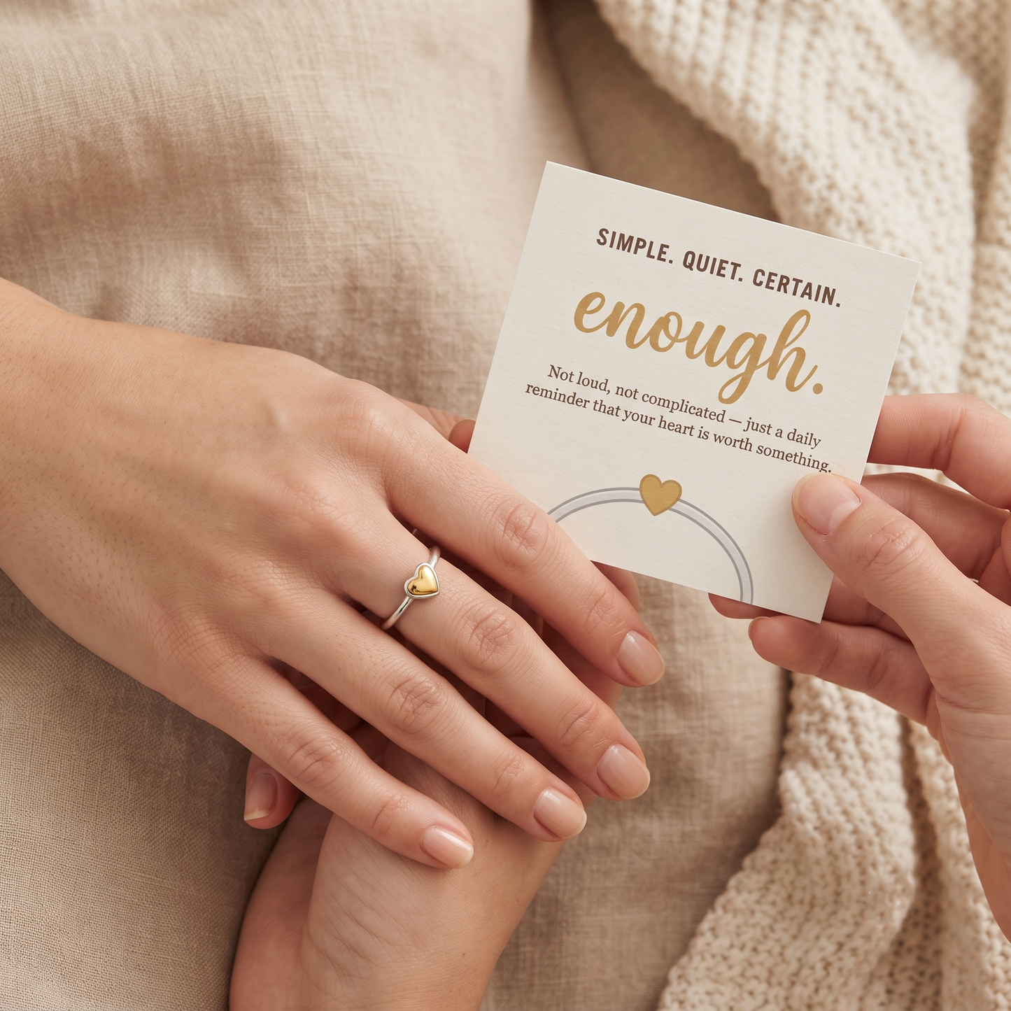 Golden Heart Ring worn on hand - Kynd Co.