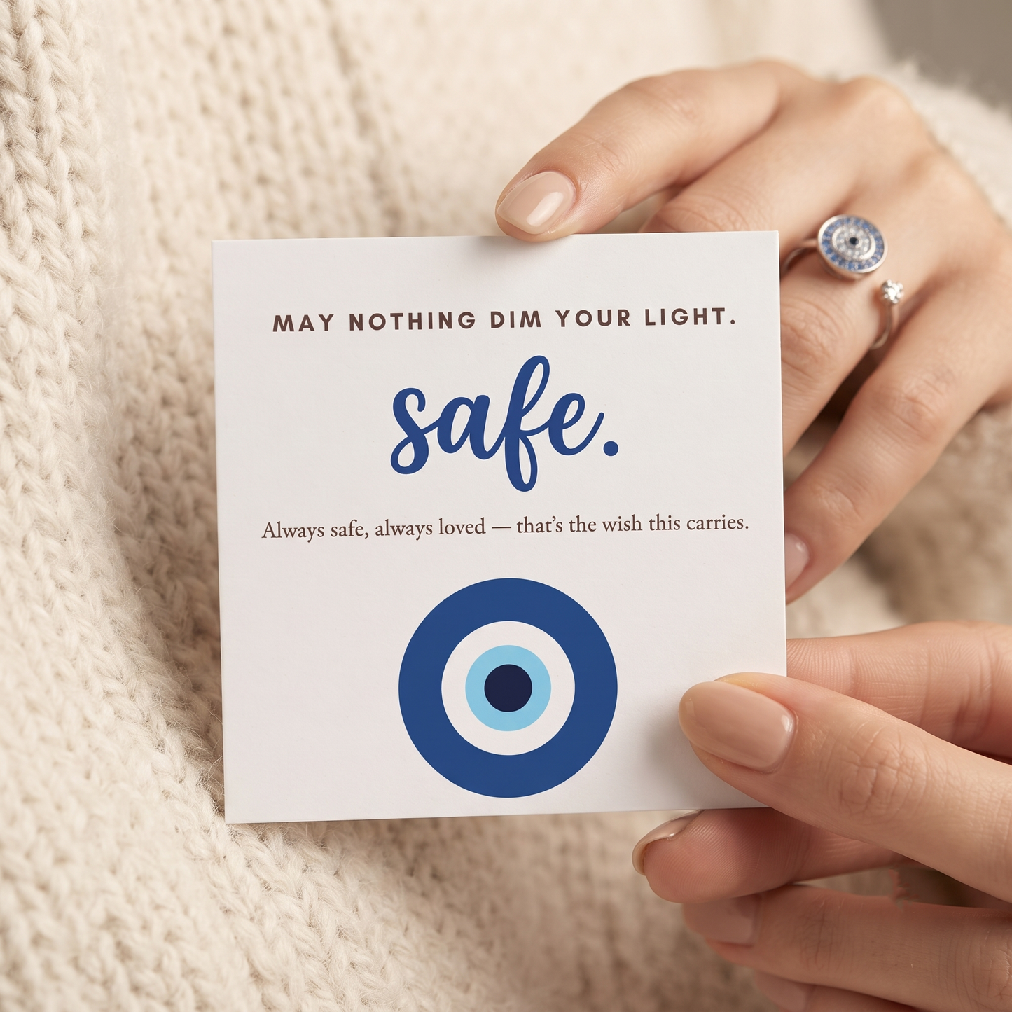 Evil Eye Ring worn on hand - Kynd Co.