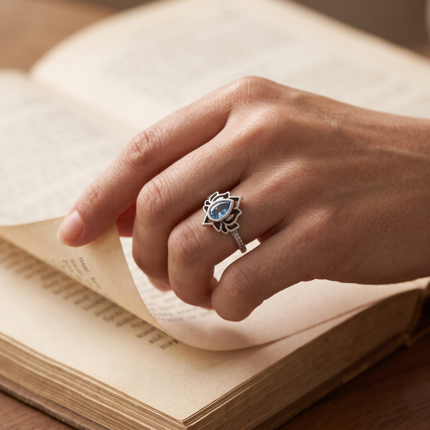 Blue Lotus Ring - sterling silver gemstone ring - Kynd Co.