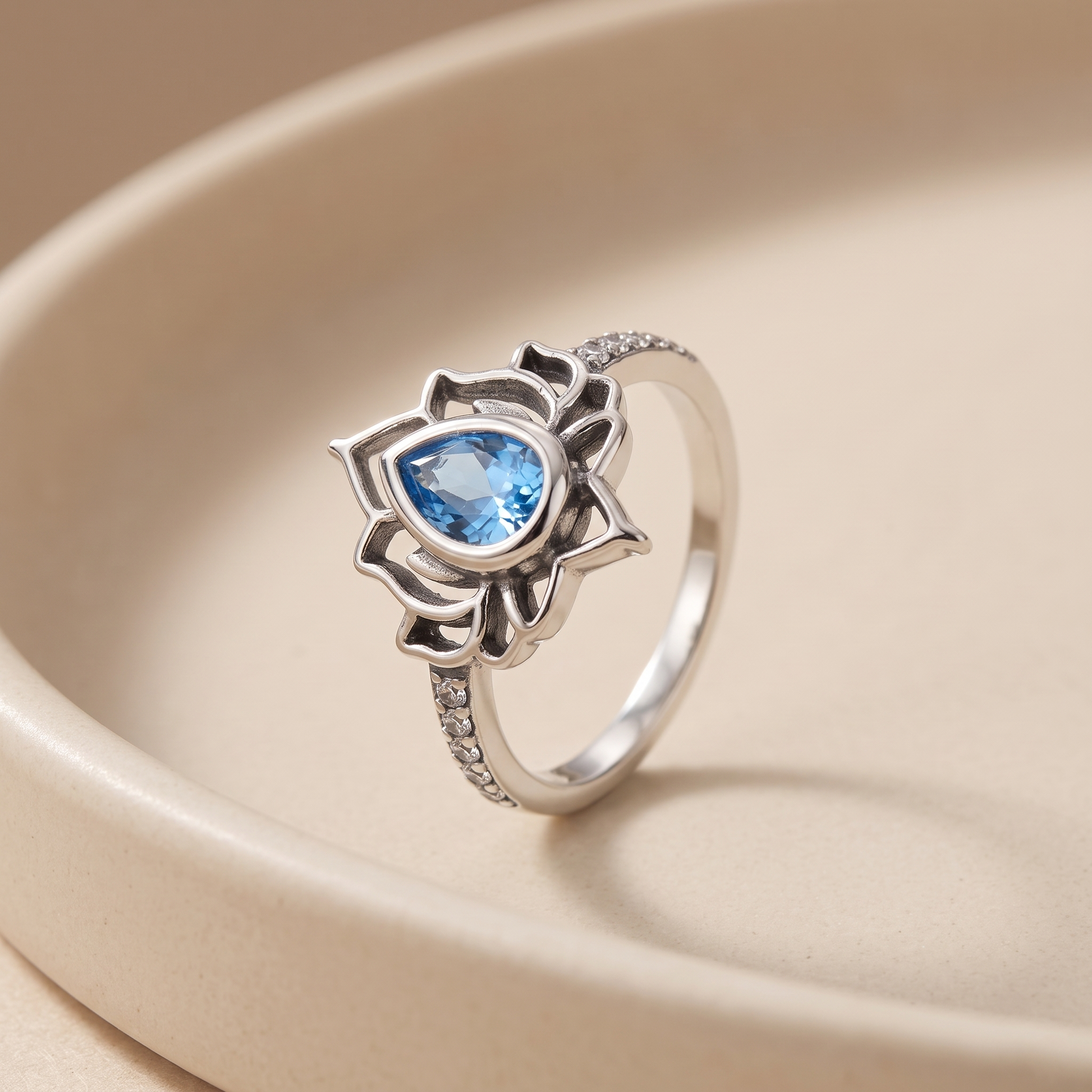 Blue Lotus Ring - sterling silver gemstone ring - Kynd Co.