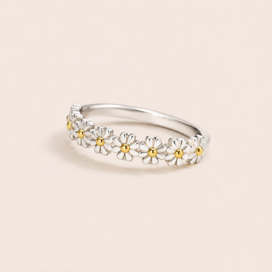Wildflower Ring - S925 silver with gold-tone flower centers - Kynd Co.