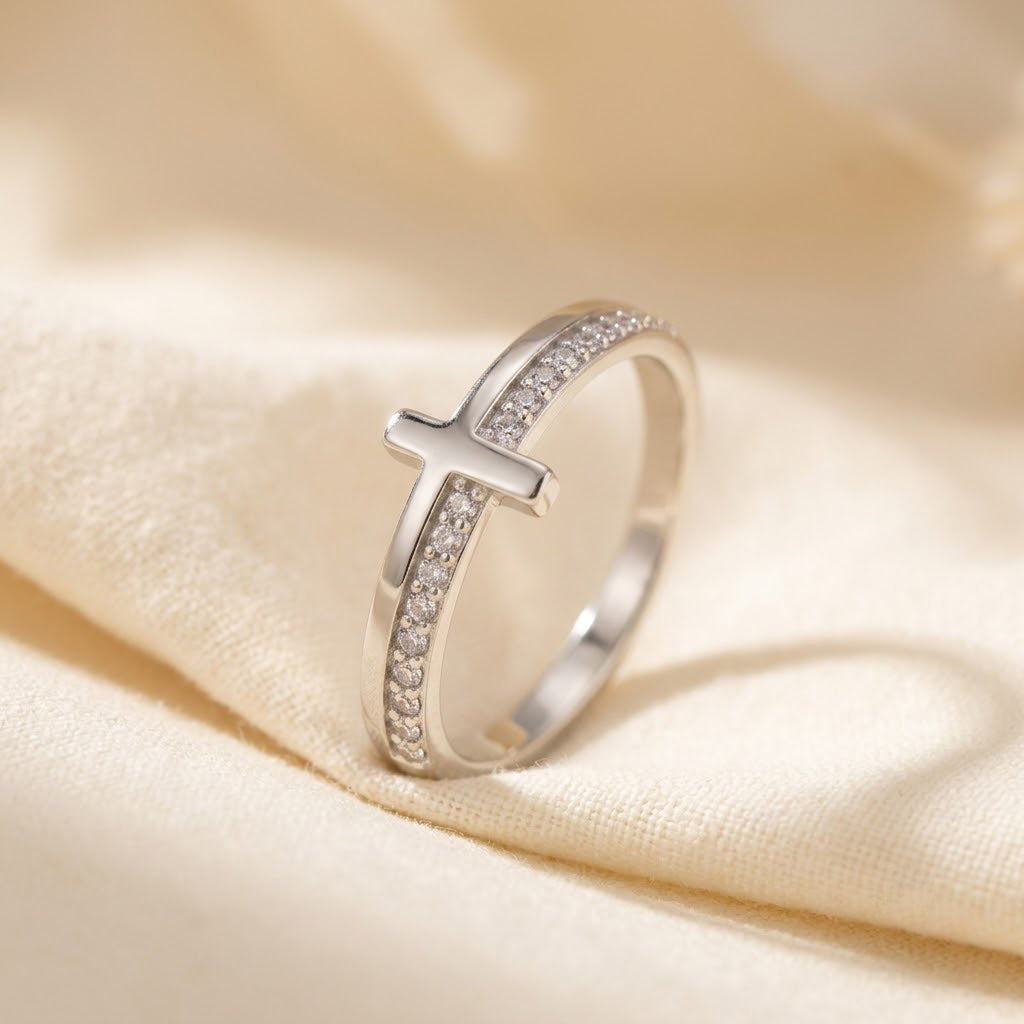 Double Band Cross Ring worn on hand - Kynd Co.