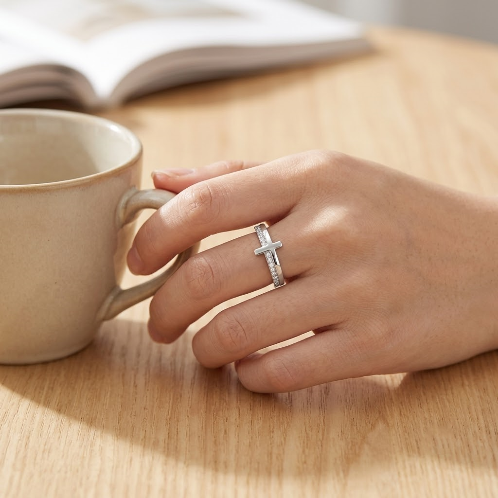 Double Band Cross Ring - S925 sterling silver jewelry - Kynd Co.